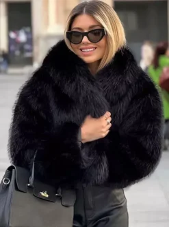 Faux Fur Coats Cozy Winter Women Chic Eco-friendly Fur Jacket In Burgundy