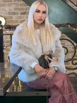 Faux Fur Coats Cozy Winter Women Chic Eco-friendly Fur Jacket In Burgundy