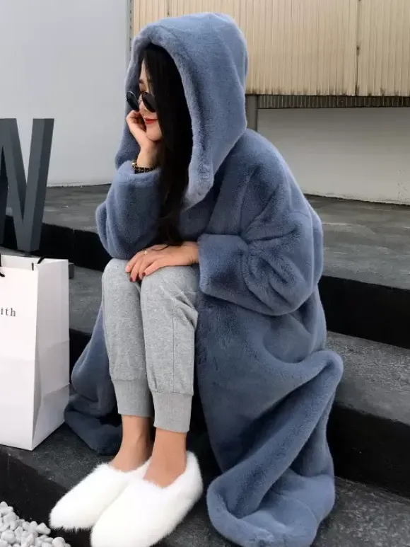 Faux Fur Coats For Women Hooded Winter Eco-friendly Long Jacket 2026