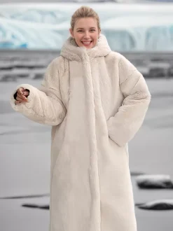 Faux Fur Coats For Women Hooded Winter Eco-friendly Long Jacket 2026
