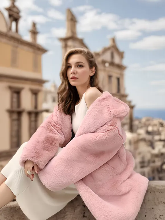 Faux Fur Coats For Women Hooded Winter Eco-friendly Long Jacket 2026