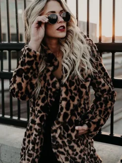 Faux Fur Coats Leopard Long Sleeves Leopard Print Oversized Eco-friendly Fur Coat