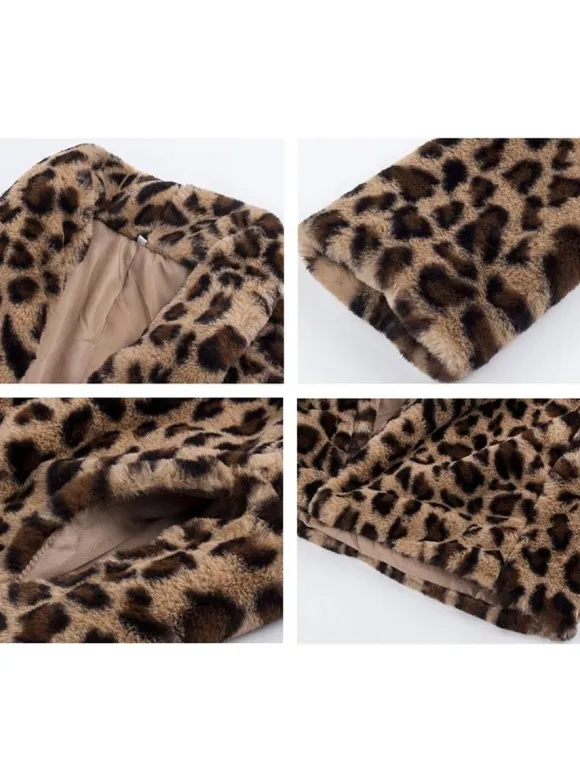 Faux Fur Coats Leopard Long Sleeves Leopard Print Oversized Eco-friendly Fur Coat