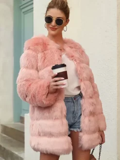 Faux Fur Coats Long Sleeves Chic Black Winter Coat