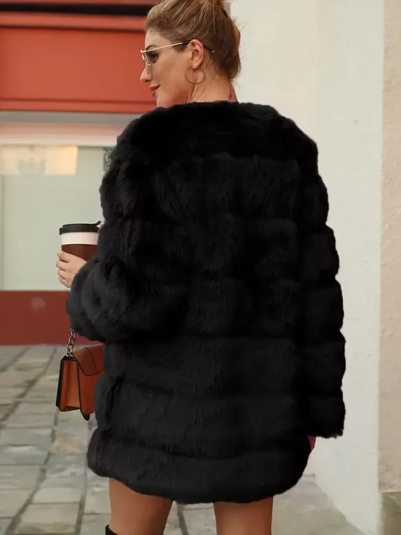 Faux Fur Coats Long Sleeves Chic Black Winter Coat