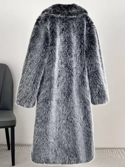 Faux Fur Coats Notched Lapel Oversized Winter Long Jacket For Women 2026