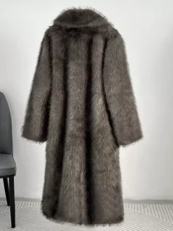 Faux Fur Coats Notched Lapel Oversized Winter Long Jacket For Women 2026