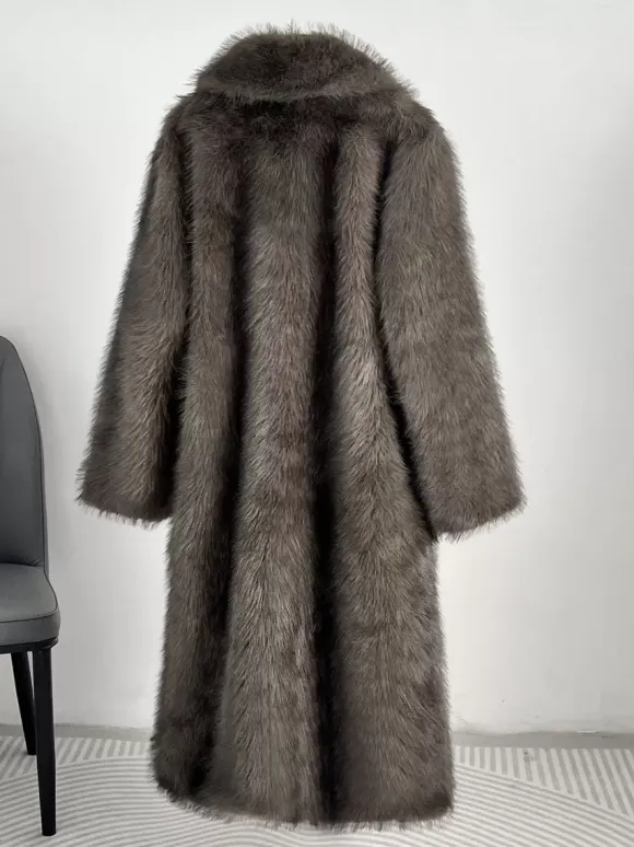 Faux Fur Coats Notched Lapel Oversized Winter Long Jacket For Women 2026
