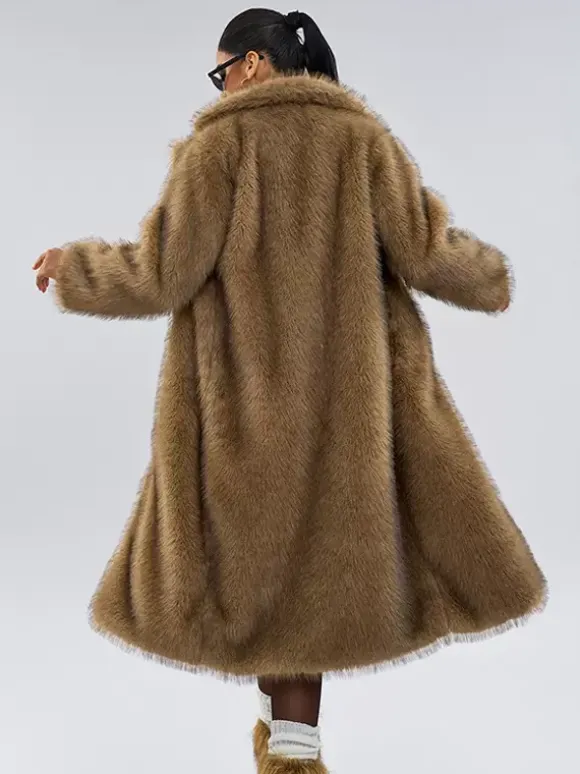 Faux Fur Coats Notched Lapel Oversized Winter Long Jacket For Women 2026