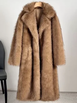 Faux Fur Coats Notched Lapel Oversized Winter Long Jacket For Women 2026