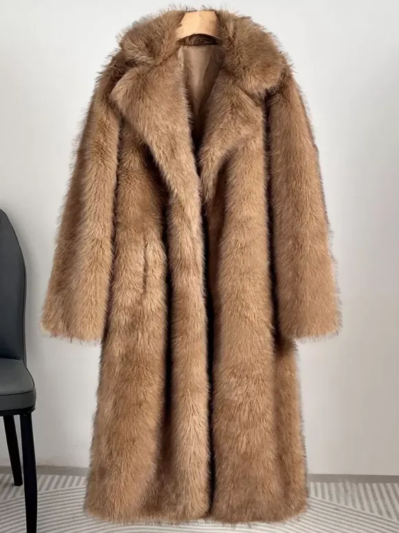 Faux Fur Coats Notched Lapel Oversized Winter Long Jacket For Women 2026