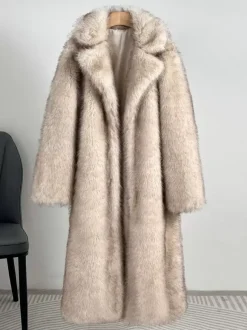 Faux Fur Coats Notched Lapel Oversized Winter Long Jacket For Women 2026
