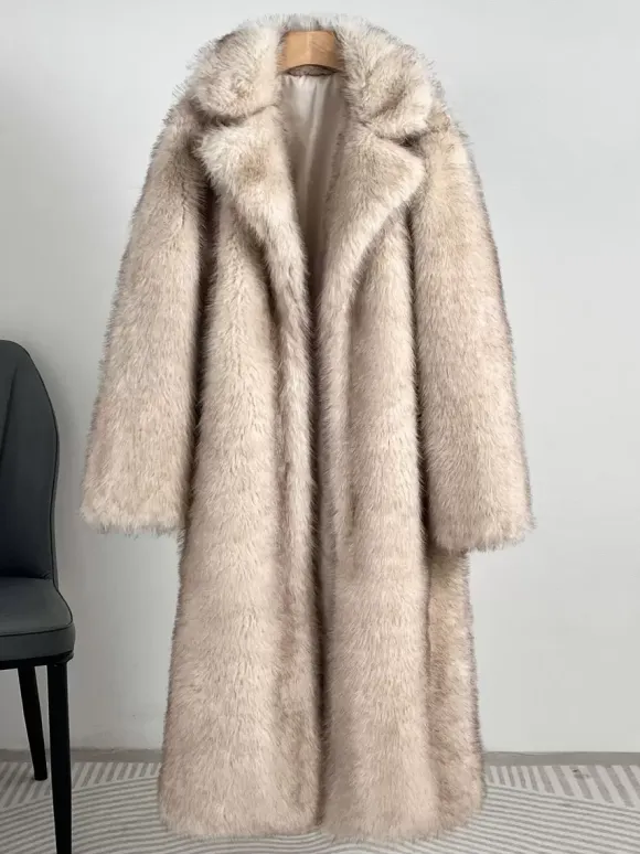 Faux Fur Coats Notched Lapel Oversized Winter Long Jacket For Women 2026