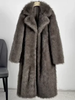 Faux Fur Coats Notched Lapel Oversized Winter Long Jacket For Women 2026