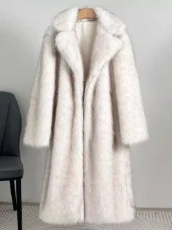 Faux Fur Coats Notched Lapel Oversized Winter Long Jacket For Women 2026