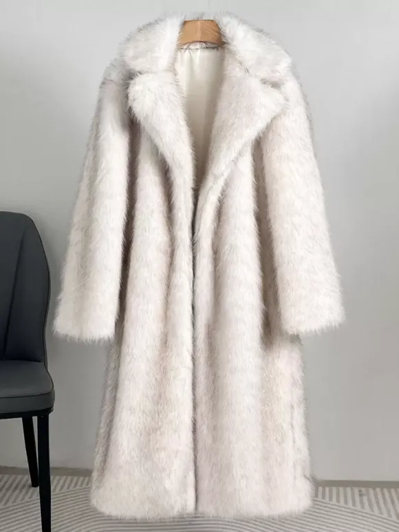 Faux Fur Coats Notched Lapel Oversized Winter Long Jacket For Women 2026