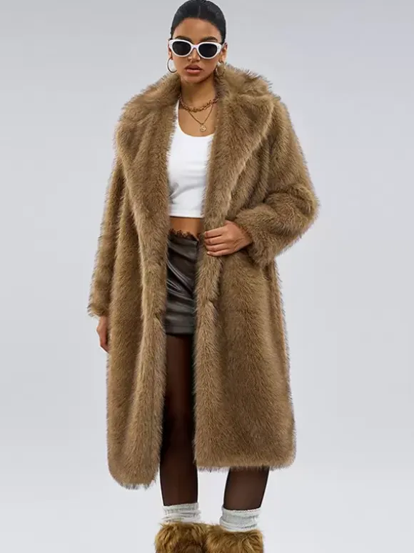 Faux Fur Coats Notched Lapel Oversized Winter Long Jacket For Women 2026
