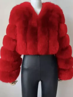 Faux Fur Coat V-Neck Long Sleeves Winter Eco-friendly Fur Crop Jacket For Women 2026