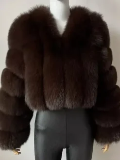 Faux Fur Coat V-Neck Long Sleeves Winter Eco-friendly Fur Crop Jacket For Women 2026