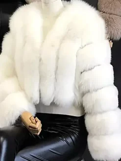 Faux Fur Coat V-Neck Long Sleeves Winter Eco-friendly Fur Crop Jacket For Women 2026