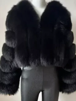 Faux Fur Coat V-Neck Long Sleeves Winter Eco-friendly Fur Crop Jacket For Women 2026