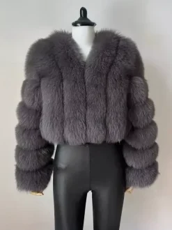 Faux Fur Coat V-Neck Long Sleeves Winter Eco-friendly Fur Crop Jacket For Women 2026