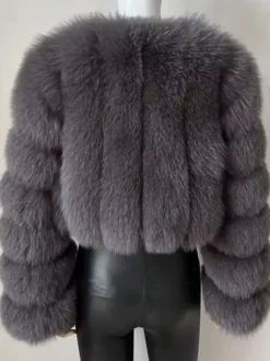 Faux Fur Coat V-Neck Long Sleeves Winter Eco-friendly Fur Crop Jacket For Women 2026