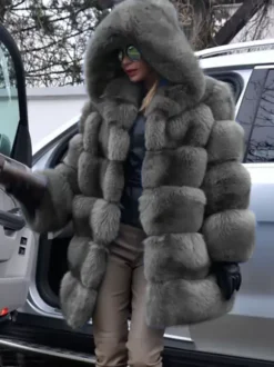Faux Fur Coat With Hood Casual Winter Midi Jacket For Women 2026