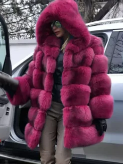 Faux Fur Coat With Hood Casual Winter Midi Jacket For Women 2026