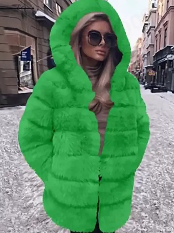 Faux Fur Coat With Hood Casual Winter Midi Jacket For Women 2026