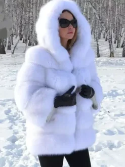 Faux Fur Coat With Hood Warm Winter 2026 Short Plush Eco-friendly Fur Coat For Women