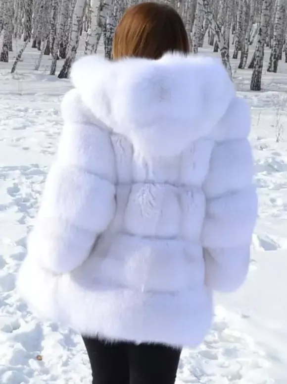 Faux Fur Coat With Hood Warm Winter 2026 Short Plush Eco-friendly Fur Coat For Women