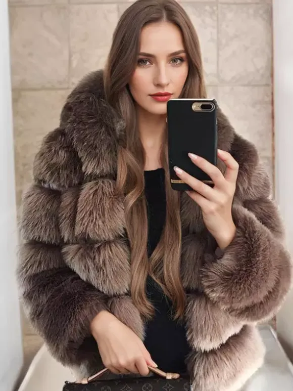Faux Fur Coat With Hood Warm Winter 2026 Short Plush Eco-friendly Fur Coat For Women