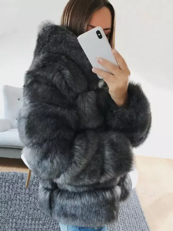 Faux Fur Coat With Hood Warm Winter 2026 Short Plush Eco-friendly Fur Coat For Women