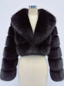 Faux Fur Crop Jacket With Layered Sleeves And Lapel Design For Winter 2026