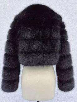 Faux Fur Crop Jacket With Layered Sleeves And Lapel Design For Winter 2026