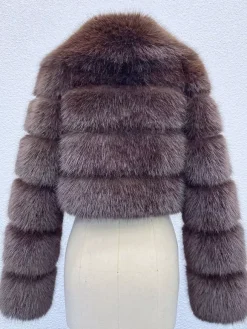 Faux Fur Crop Jacket With Layered Sleeves And Lapel Design For Winter 2026