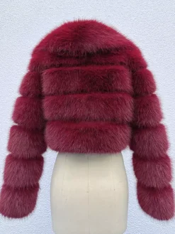 Faux Fur Crop Jacket With Layered Sleeves And Lapel Design For Winter 2026