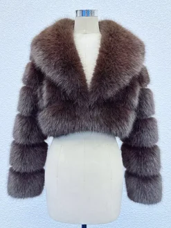 Faux Fur Crop Jacket With Layered Sleeves And Lapel Design For Winter 2026