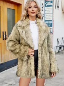 Faux Fur Jacket Notched Lapel Long Sleeves Eco-friendly Winter Coat For Women 2026