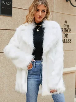 Faux Fur Jacket Notched Lapel Long Sleeves Eco-friendly Winter Coat For Women 2026