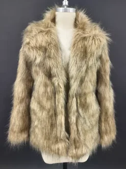 Faux Fur Jacket Notched Lapel Long Sleeves Eco-friendly Winter Coat For Women 2026