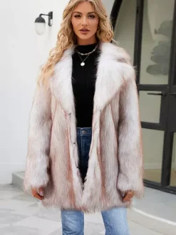 Faux Fur Jacket Notched Lapel Long Sleeves Eco-friendly Winter Coat For Women 2026