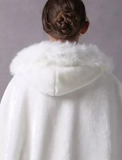 Faux Fur Jacket Wedding Long Bridal Cape Cloak Hooded Ivory Winter Wrap Coat
