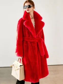 Faux Fur Long Coat Notched Lapel Belted Winter Eco-friendly Jacket For Women 2026