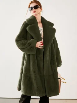 Faux Fur Long Coat Notched Lapel Belted Winter Eco-friendly Jacket For Women 2026