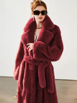 Faux Fur Long Coat Notched Lapel Belted Winter Eco-friendly Jacket For Women 2026