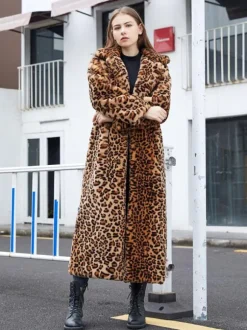 Faux Fur Long Coats Leopard Winter Eco-friendly Long Jacket For Women 2026