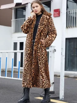 Faux Fur Long Coats Leopard Winter Eco-friendly Long Jacket For Women 2026