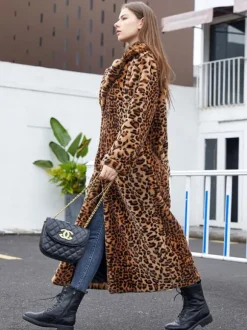 Faux Fur Long Coats Leopard Winter Eco-friendly Long Jacket For Women 2026